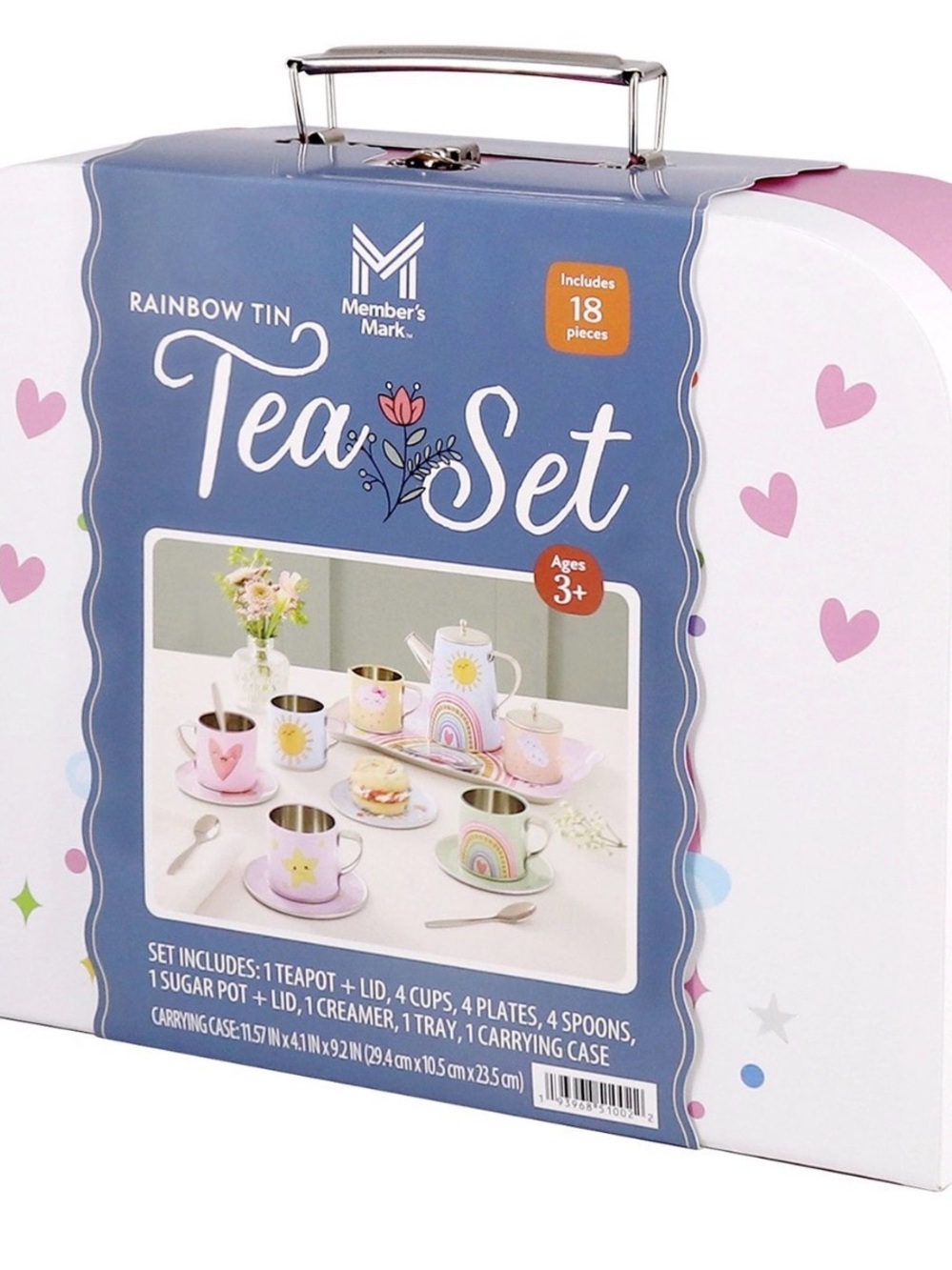 NIB MEMBER’S MARK 18 Piece Rainbow Tin Tea Set Imaginary Play - DISCONTINUED +3 - Picture 2 of 8